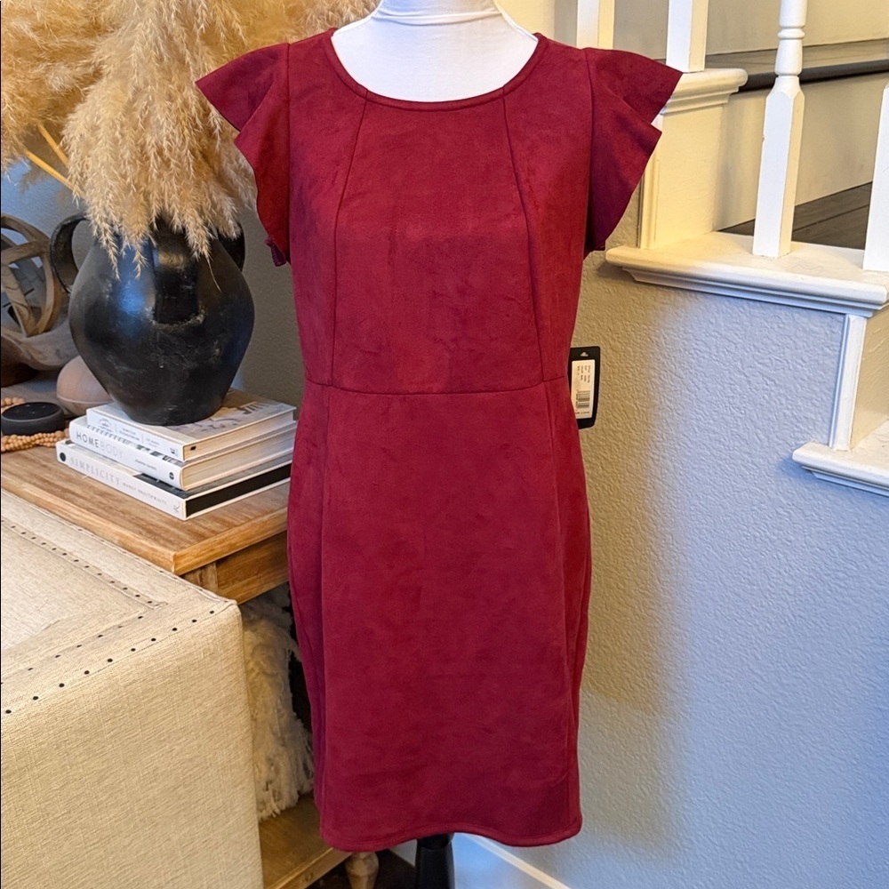 Bebe Velvet Burgundy Flutter Sleeve Mini Dress Size 14